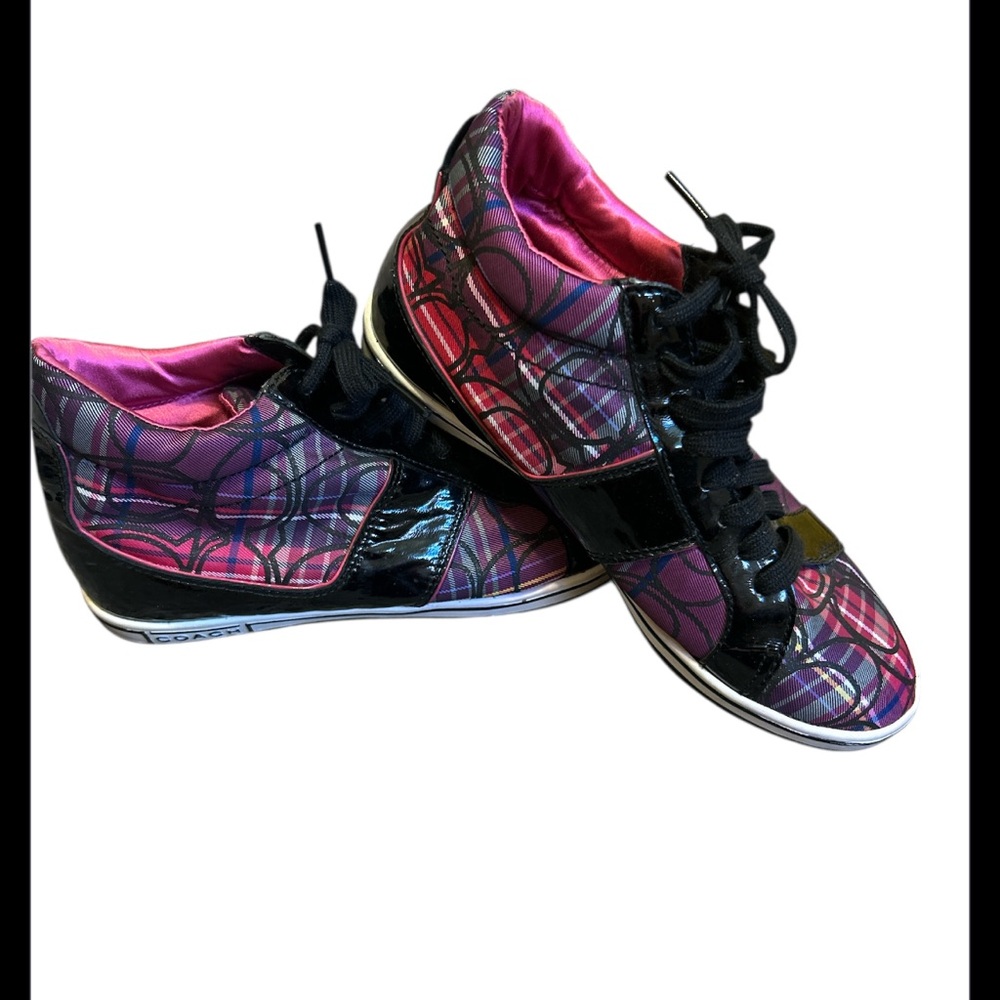 Coach Finch Plaid High Top Sneakers – Pink / Black Patent – Size 7.5 - Picture 1 of 8